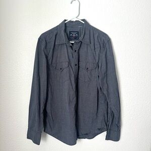 American Eagle Dress Shirt Men’s L Gray Button Front Long Sleeve 100% Cotton